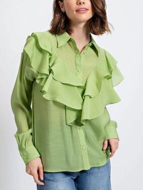 NWT easel Ruffled Button-Down Blouse